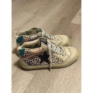 ShuShop Beige Suede High-Top Leopard and Metallic Sneaker Sz 7